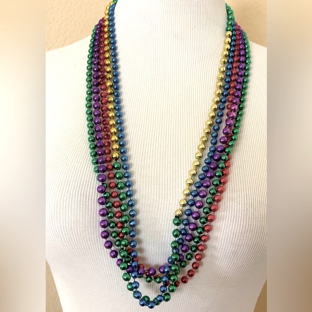Mardi Gras necklaces beaded necklaces set of 5 multi color necklaces